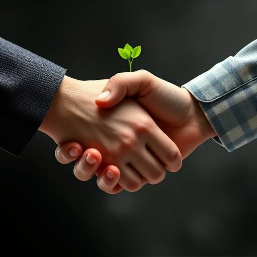 Illustration of a handshake and a growing plant