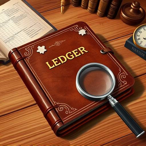 Illustration of a ledger book and a magnifying glass