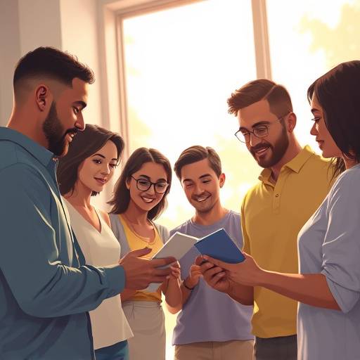 Illustration representing diverse people using technology together